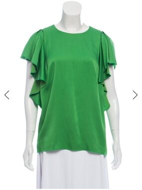 Lanvin Emerald Green Ruffle Sleeve Blouse